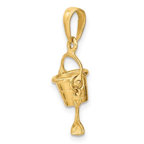 14k Yellow Gold 3D Small Beach Bucket with Shovel Pendant - Picture 4 of 6